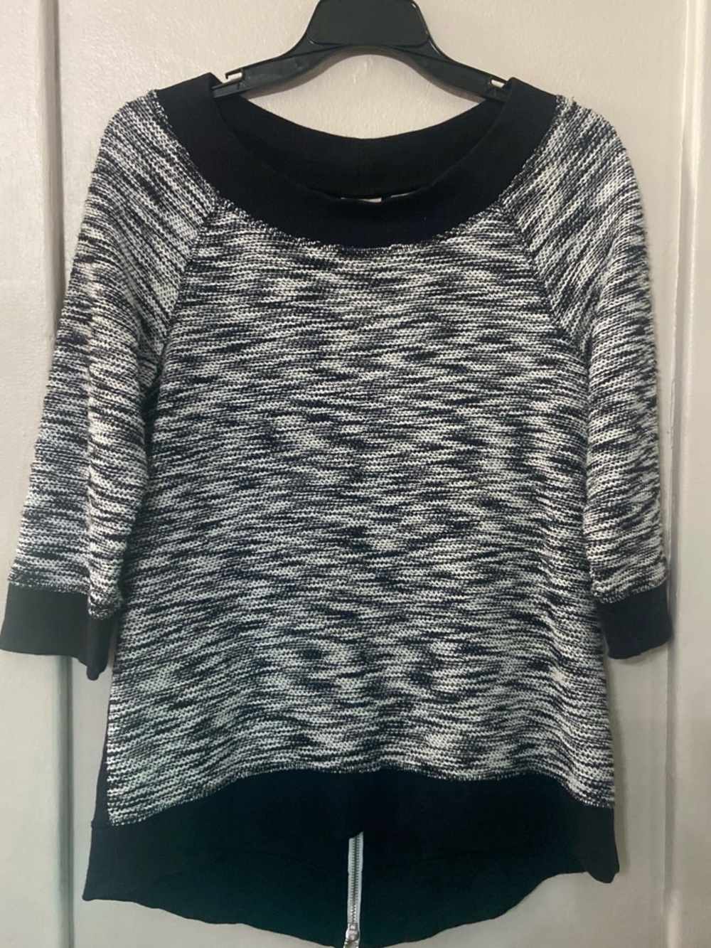 Chico's Black & White Marled Crewneck Sweater